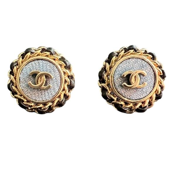 Chanel Gold Denim Circle Earrings with Black Braided Leather Fall 2025 (CHXX042) - Picture 1 of 7